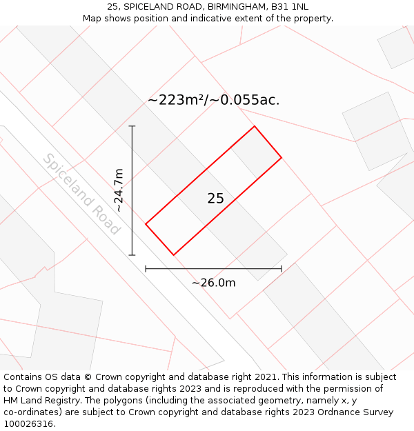 25, SPICELAND ROAD, BIRMINGHAM, B31 1NL: Plot and title map