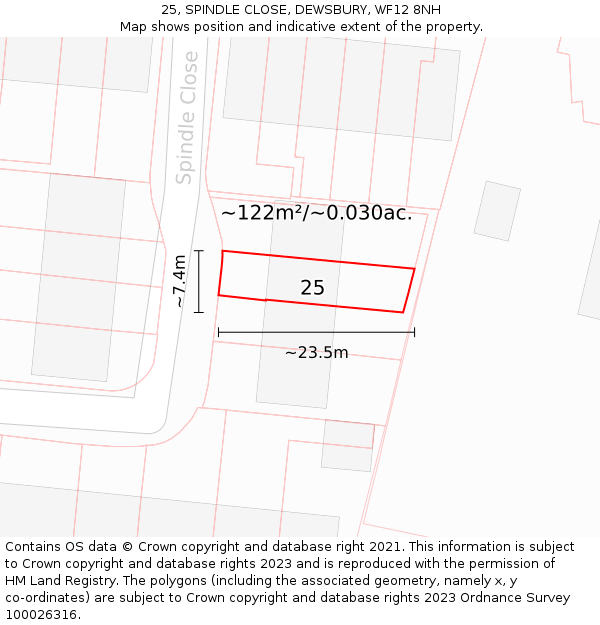 25, SPINDLE CLOSE, DEWSBURY, WF12 8NH: Plot and title map