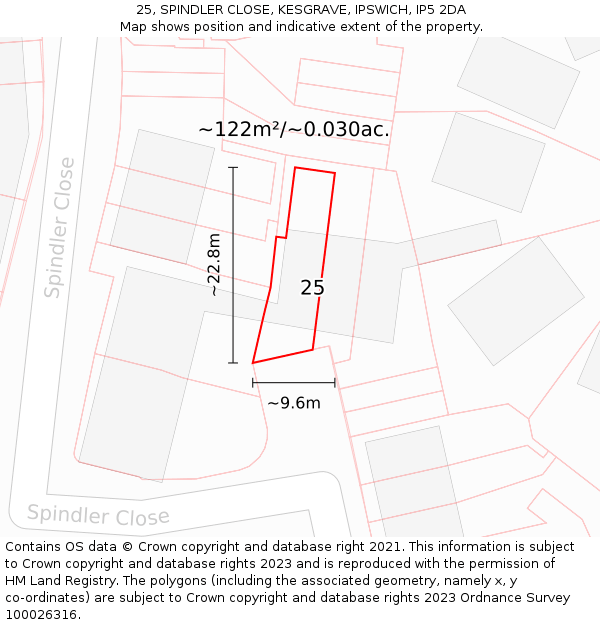 25, SPINDLER CLOSE, KESGRAVE, IPSWICH, IP5 2DA: Plot and title map