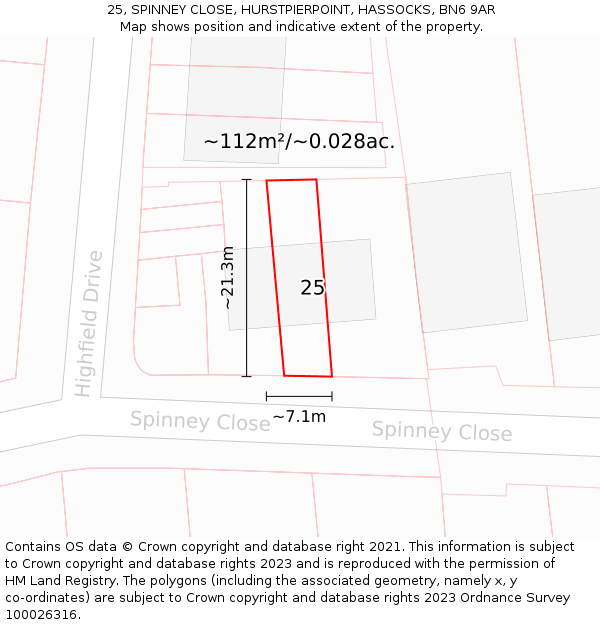 25, SPINNEY CLOSE, HURSTPIERPOINT, HASSOCKS, BN6 9AR: Plot and title map