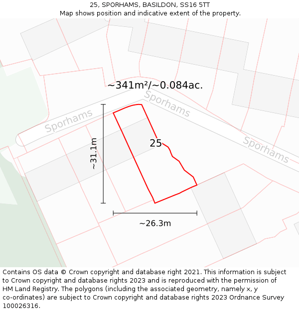 25, SPORHAMS, BASILDON, SS16 5TT: Plot and title map