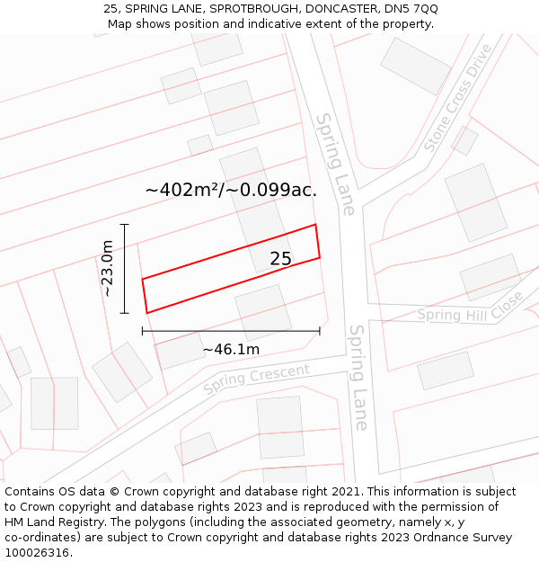 25, SPRING LANE, SPROTBROUGH, DONCASTER, DN5 7QQ: Plot and title map