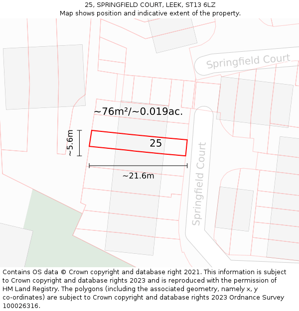 25, SPRINGFIELD COURT, LEEK, ST13 6LZ: Plot and title map