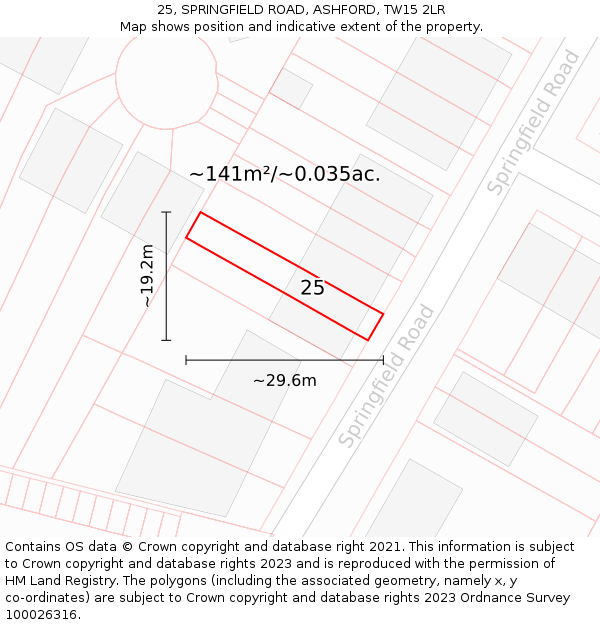 25, SPRINGFIELD ROAD, ASHFORD, TW15 2LR: Plot and title map