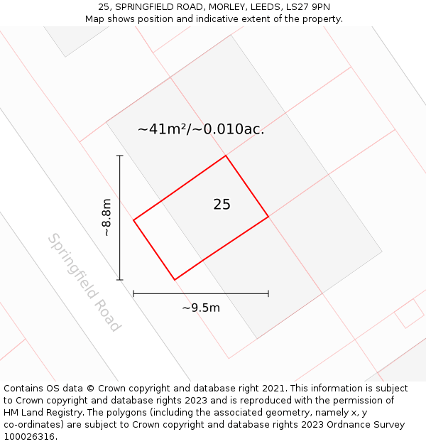 25, SPRINGFIELD ROAD, MORLEY, LEEDS, LS27 9PN: Plot and title map