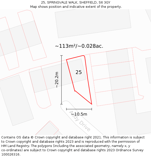 25, SPRINGVALE WALK, SHEFFIELD, S6 3GY: Plot and title map