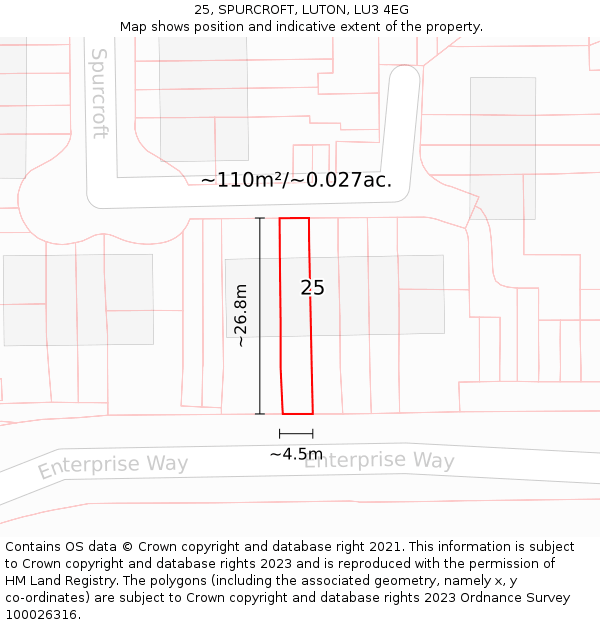 25, SPURCROFT, LUTON, LU3 4EG: Plot and title map