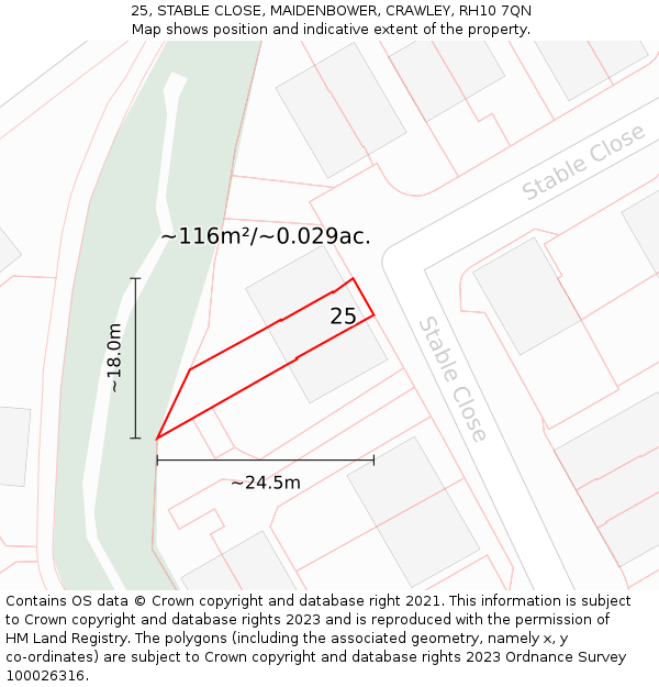 25, STABLE CLOSE, MAIDENBOWER, CRAWLEY, RH10 7QN: Plot and title map