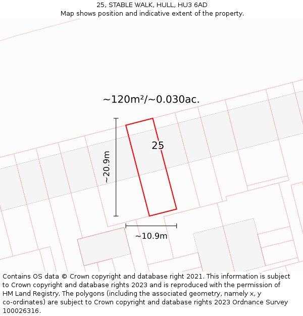 25, STABLE WALK, HULL, HU3 6AD: Plot and title map