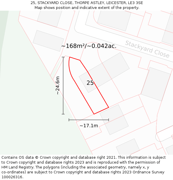25, STACKYARD CLOSE, THORPE ASTLEY, LEICESTER, LE3 3SE: Plot and title map