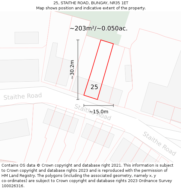 25, STAITHE ROAD, BUNGAY, NR35 1ET: Plot and title map