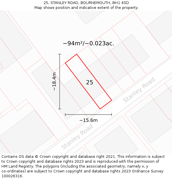 25, STANLEY ROAD, BOURNEMOUTH, BH1 4SD: Plot and title map