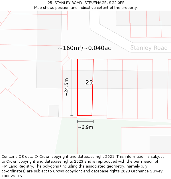 25, STANLEY ROAD, STEVENAGE, SG2 0EF: Plot and title map