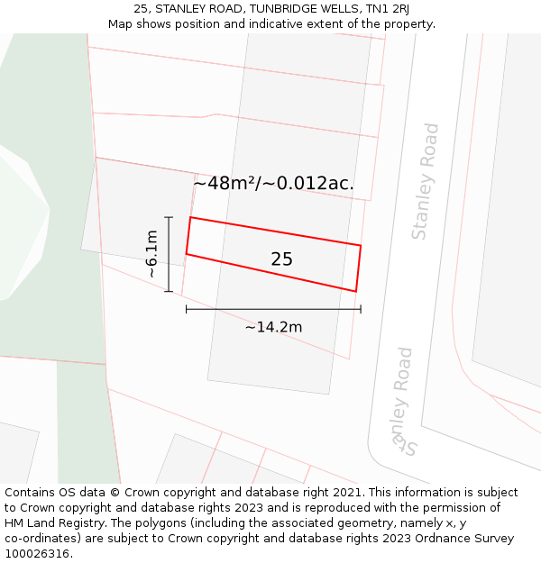 25, STANLEY ROAD, TUNBRIDGE WELLS, TN1 2RJ: Plot and title map
