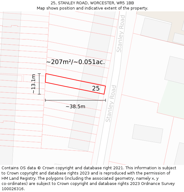 25, STANLEY ROAD, WORCESTER, WR5 1BB: Plot and title map