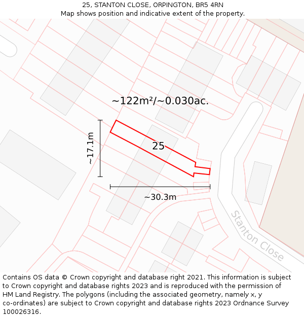 25, STANTON CLOSE, ORPINGTON, BR5 4RN: Plot and title map