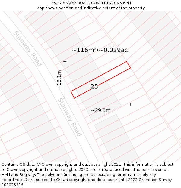 25, STANWAY ROAD, COVENTRY, CV5 6PH: Plot and title map