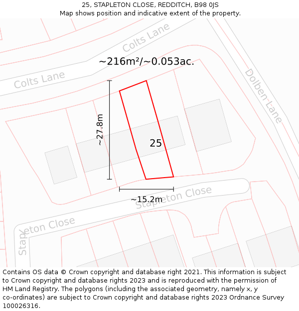25, STAPLETON CLOSE, REDDITCH, B98 0JS: Plot and title map