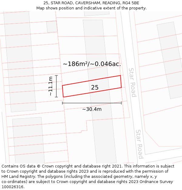 25, STAR ROAD, CAVERSHAM, READING, RG4 5BE: Plot and title map
