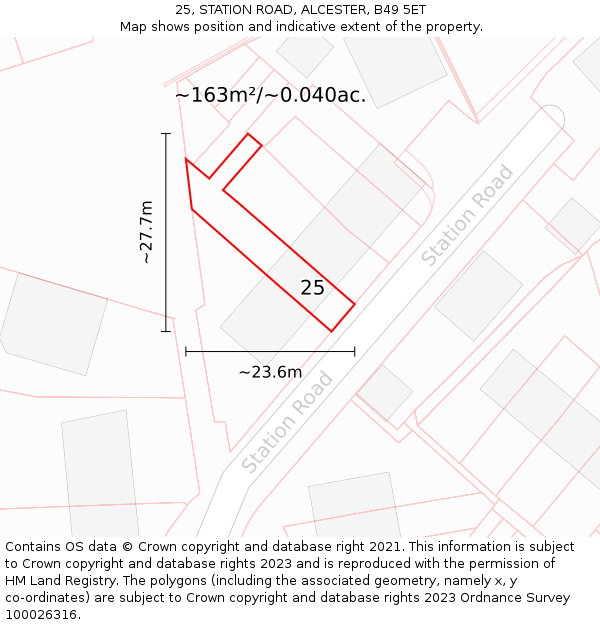 25, STATION ROAD, ALCESTER, B49 5ET: Plot and title map