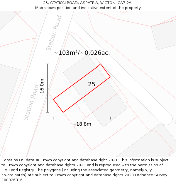25, STATION ROAD, ASPATRIA, WIGTON, CA7 2AL: Plot and title map