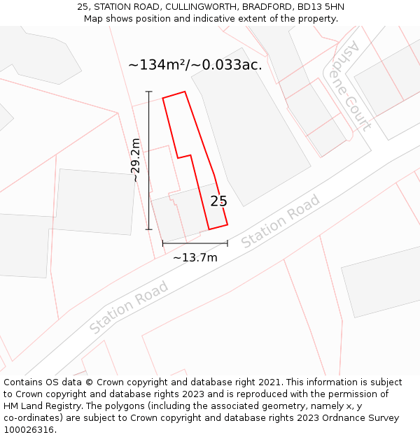25, STATION ROAD, CULLINGWORTH, BRADFORD, BD13 5HN: Plot and title map