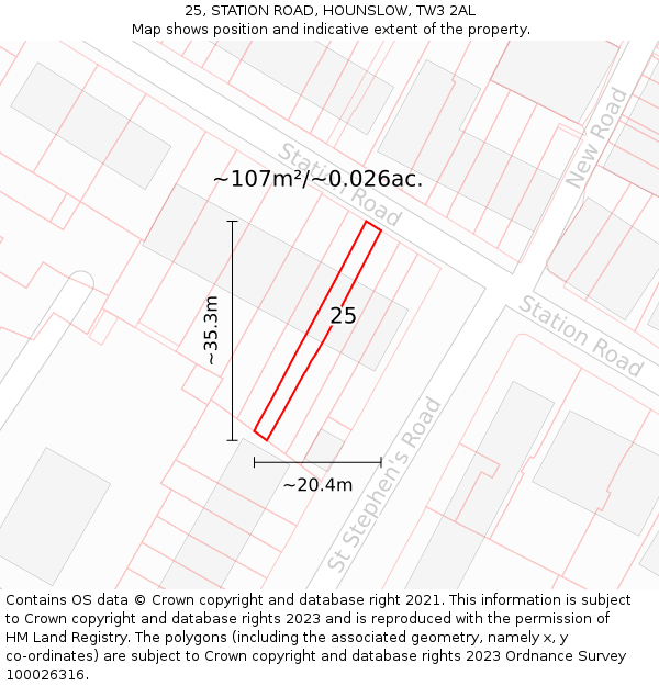 25, STATION ROAD, HOUNSLOW, TW3 2AL: Plot and title map