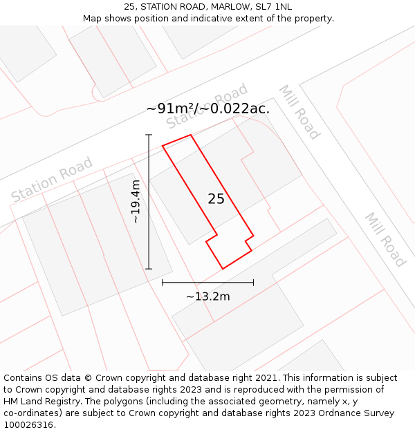 25, STATION ROAD, MARLOW, SL7 1NL: Plot and title map