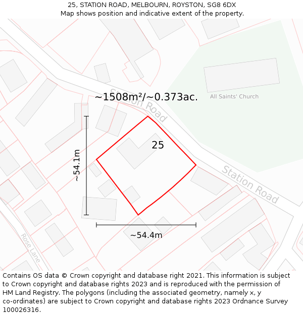 25, STATION ROAD, MELBOURN, ROYSTON, SG8 6DX: Plot and title map