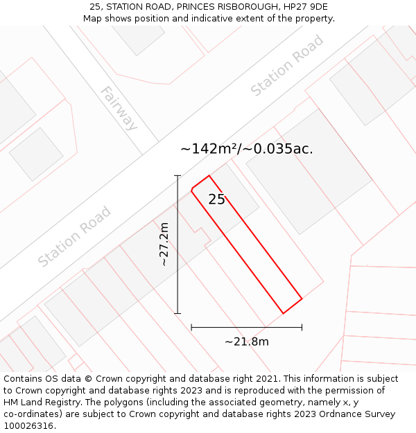 25, STATION ROAD, PRINCES RISBOROUGH, HP27 9DE: Plot and title map