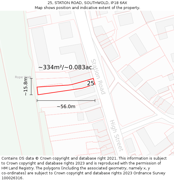 25, STATION ROAD, SOUTHWOLD, IP18 6AX: Plot and title map