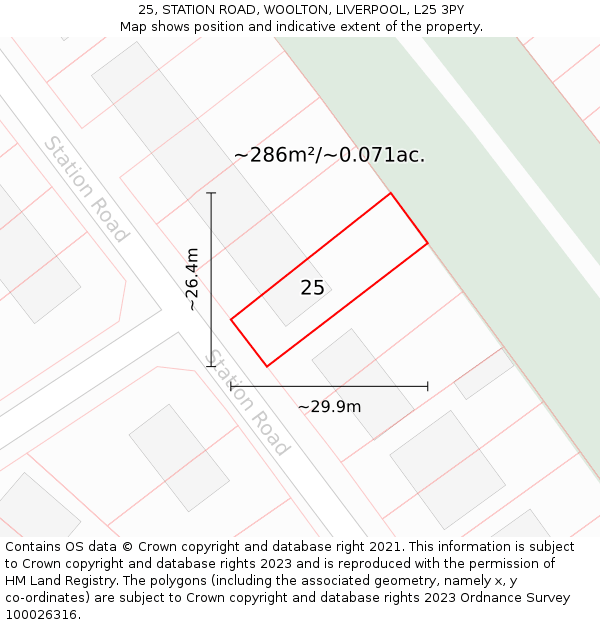 25, STATION ROAD, WOOLTON, LIVERPOOL, L25 3PY: Plot and title map