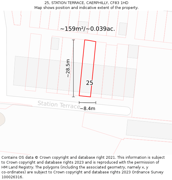 25, STATION TERRACE, CAERPHILLY, CF83 1HD: Plot and title map