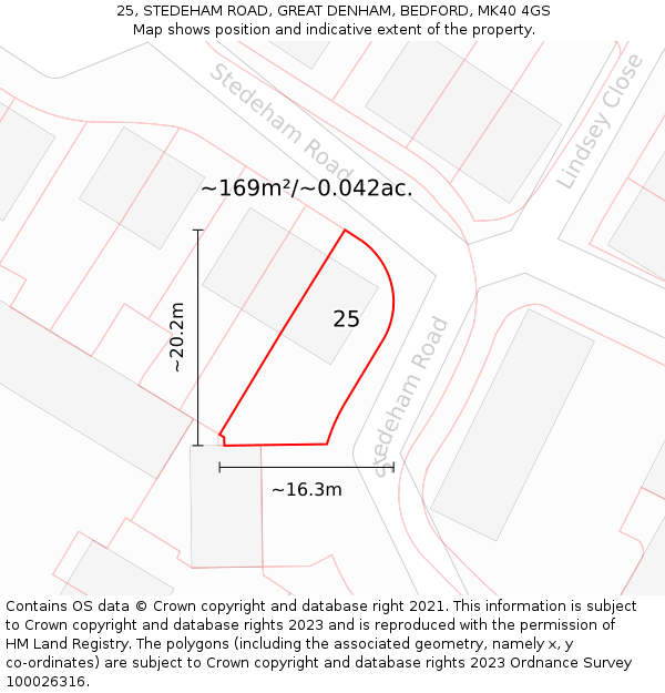 25, STEDEHAM ROAD, GREAT DENHAM, BEDFORD, MK40 4GS: Plot and title map