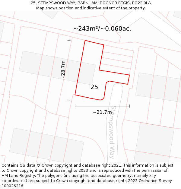 25, STEMPSWOOD WAY, BARNHAM, BOGNOR REGIS, PO22 0LA: Plot and title map