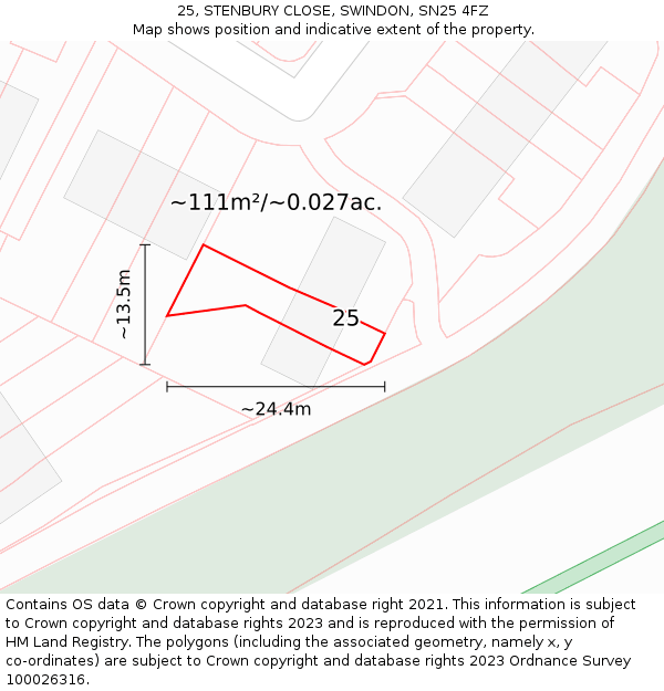 25, STENBURY CLOSE, SWINDON, SN25 4FZ: Plot and title map