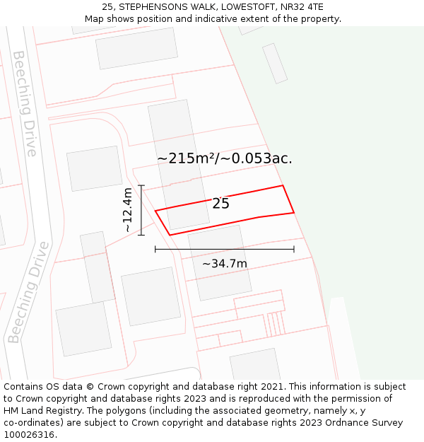 25, STEPHENSONS WALK, LOWESTOFT, NR32 4TE: Plot and title map