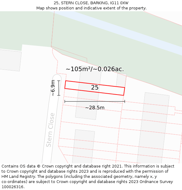 25, STERN CLOSE, BARKING, IG11 0XW: Plot and title map