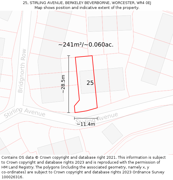 25, STIRLING AVENUE, BERKELEY BEVERBORNE, WORCESTER, WR4 0EJ: Plot and title map