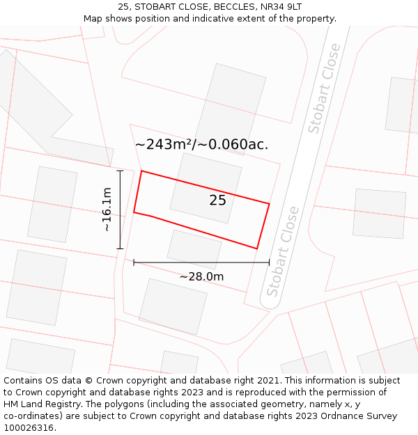 25, STOBART CLOSE, BECCLES, NR34 9LT: Plot and title map