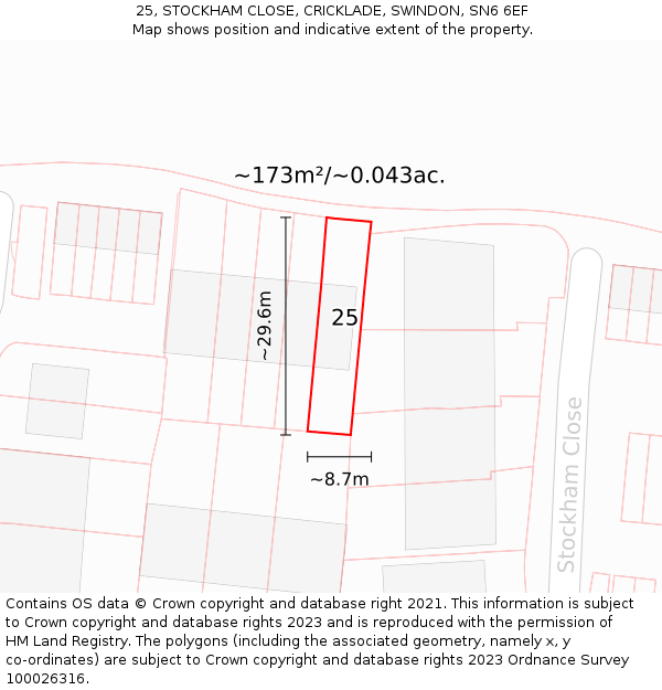 25, STOCKHAM CLOSE, CRICKLADE, SWINDON, SN6 6EF: Plot and title map