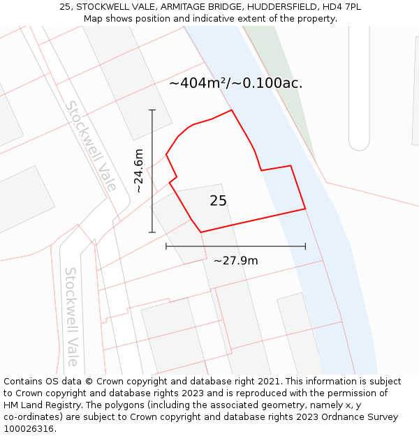 25, STOCKWELL VALE, ARMITAGE BRIDGE, HUDDERSFIELD, HD4 7PL: Plot and title map