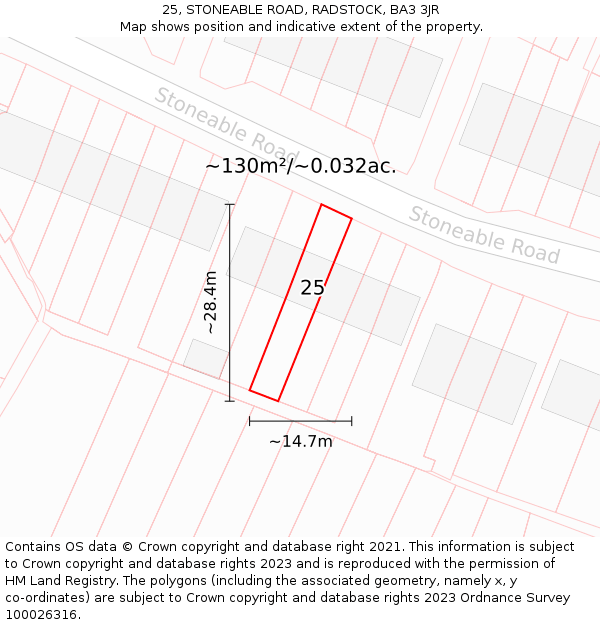 25, STONEABLE ROAD, RADSTOCK, BA3 3JR: Plot and title map