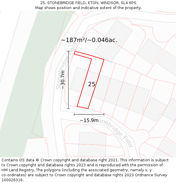 25, STONEBRIDGE FIELD, ETON, WINDSOR, SL4 6PS: Plot and title map