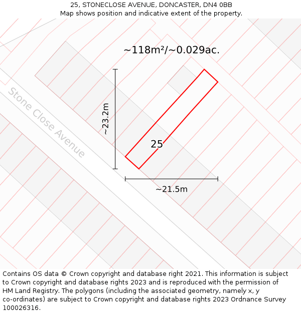 25, STONECLOSE AVENUE, DONCASTER, DN4 0BB: Plot and title map