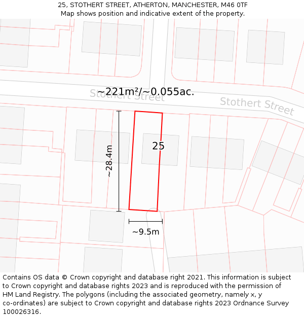 25, STOTHERT STREET, ATHERTON, MANCHESTER, M46 0TF: Plot and title map