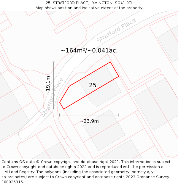 25, STRATFORD PLACE, LYMINGTON, SO41 9TL: Plot and title map