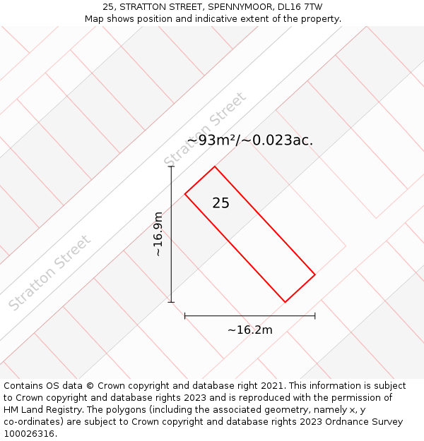 25, STRATTON STREET, SPENNYMOOR, DL16 7TW: Plot and title map