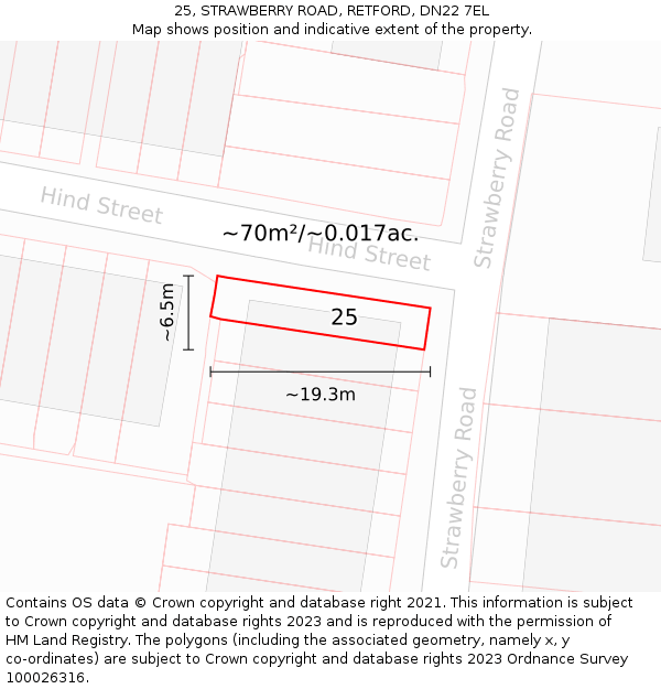 25, STRAWBERRY ROAD, RETFORD, DN22 7EL: Plot and title map