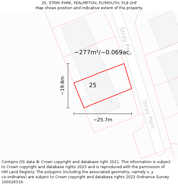 25, STRAY PARK, YEALMPTON, PLYMOUTH, PL8 2HF: Plot and title map